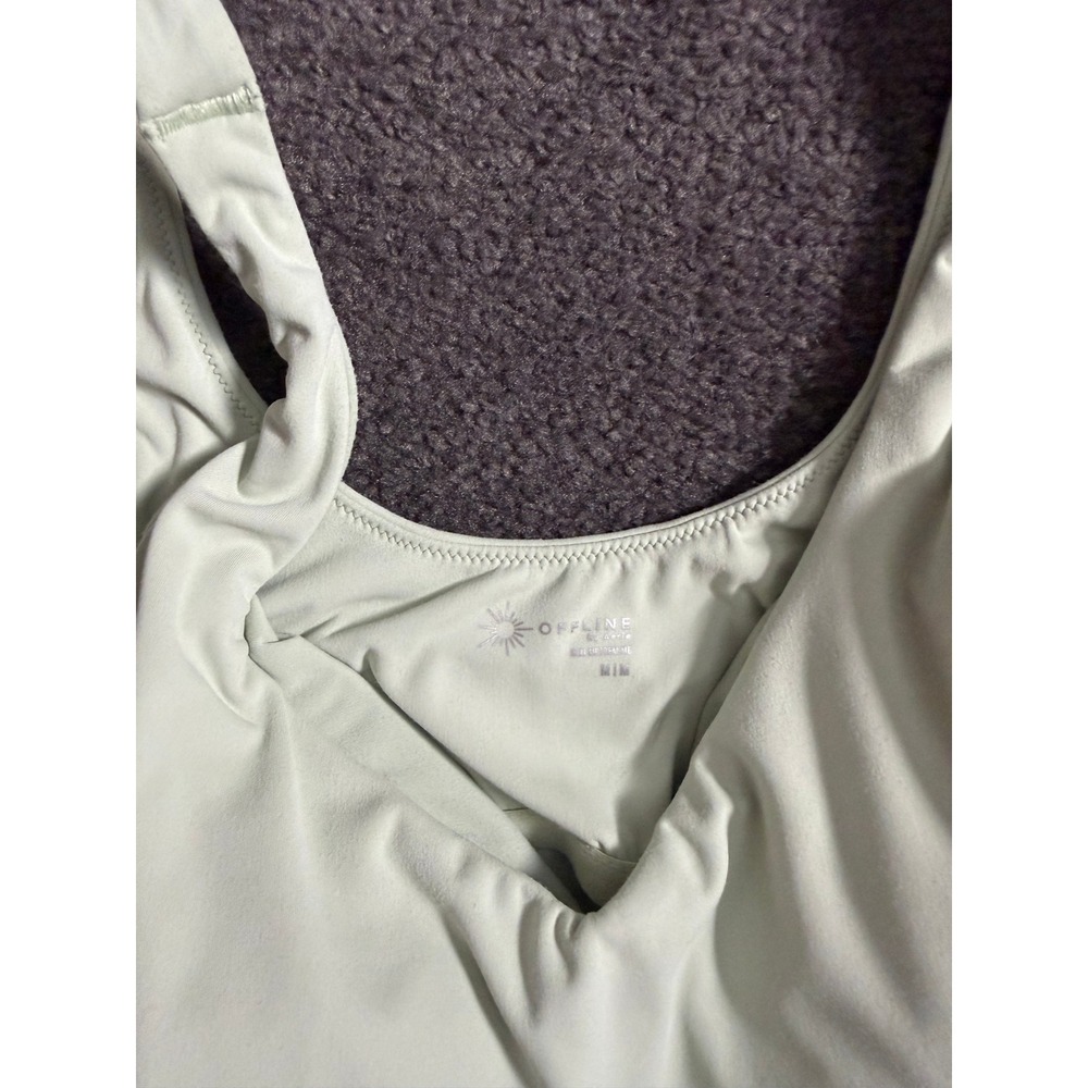 OFFLINE by Aerie Real Me Mint Green Ruched Scoop Neck Sports Bra Crop Top Medium - Picture 2 of 6